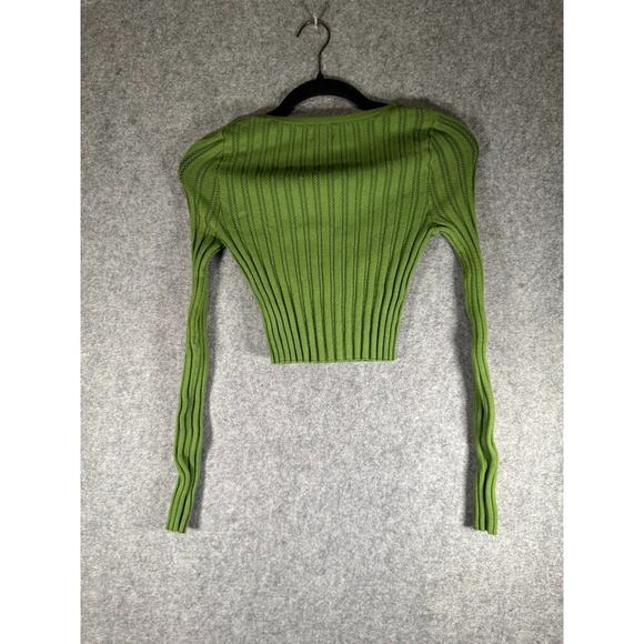 Beverly and Beck Top Women XS Green Long Sleeve Eyelet Cropped Stretch Boho Hipp - Picture 6 of 7